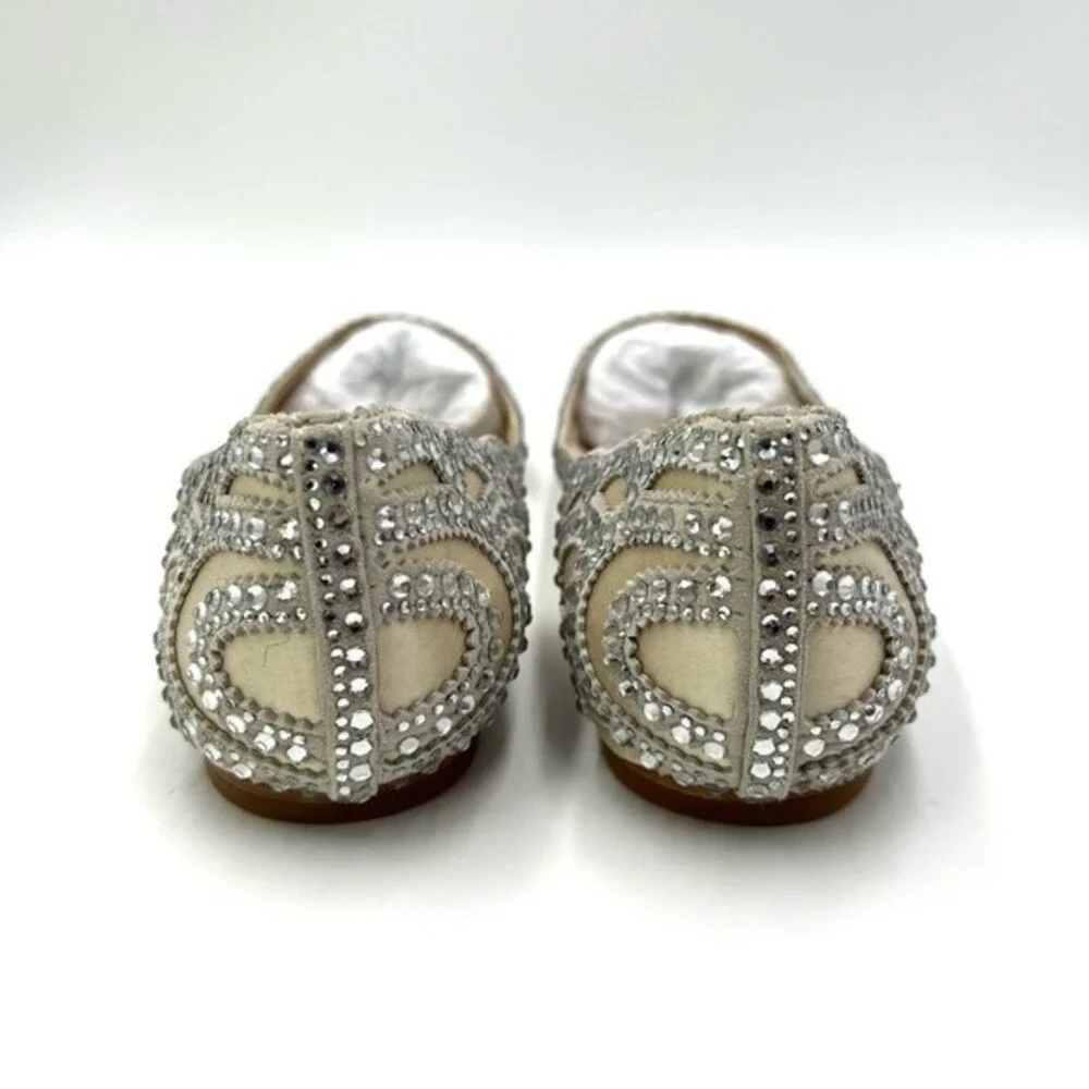 Badgley Mischka BHLDN Size 6.5 Gigi Point Toe‎ Jeweled Ivory Ballet Flats Shoes